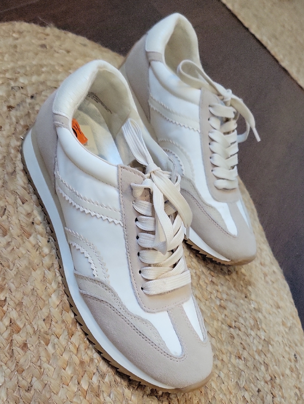 Dolce Vita White and Tan Low-Top Runner Sneakers